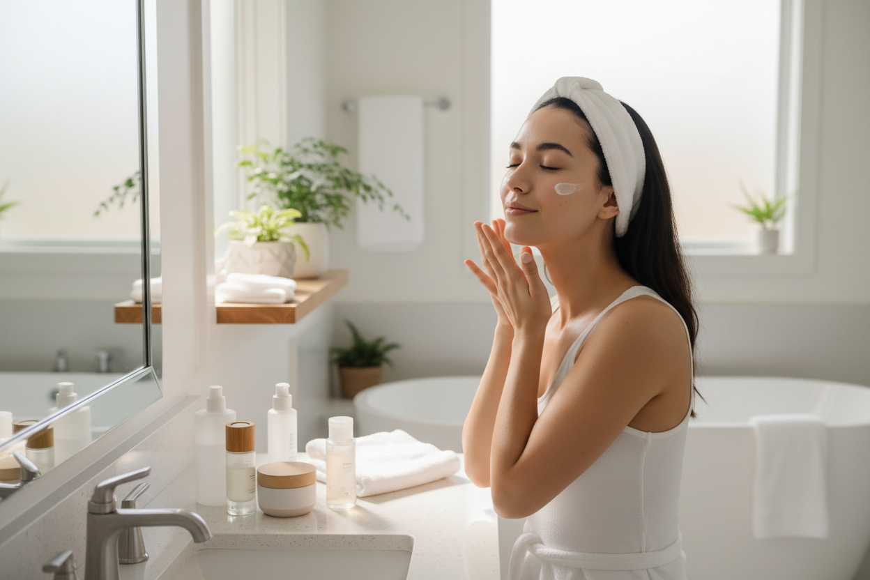 Femme qui fait sa skin care 